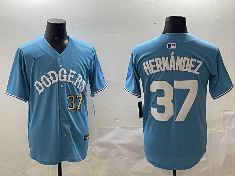 Men Los Angeles Dodgers #37 Hernandez Light Blue Joint Name 2025 Nike MLB Jersey style 22->los angeles dodgers->MLB Jersey